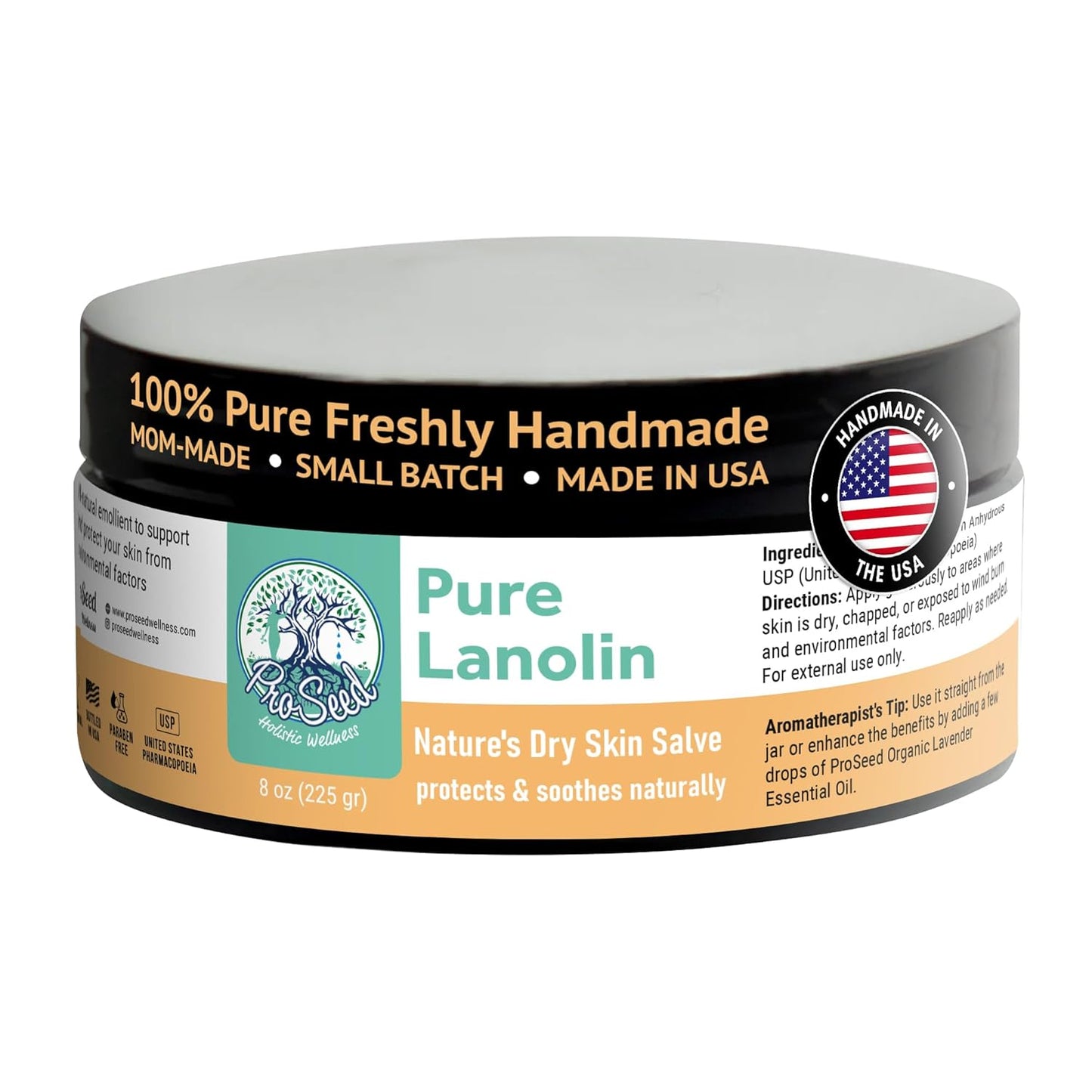 ProSeed Handmade Pure Lanolin Cream – Unrefined Balm for Moms, Baby Care & Nursing – Gentle Moisturizer for Dry Skin, Lips, Hands & Face – Petroleum-Free, 8oz