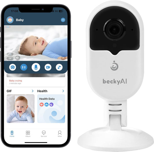 Smart Baby Monitor Contact-Free with Sleep & Breathing Tracking, 2K Secure Wi-Fi Video Camera Supporting Local Video Recording, AI Face Capture, Crying Alerts, Face Cover Alarm, Night Vision