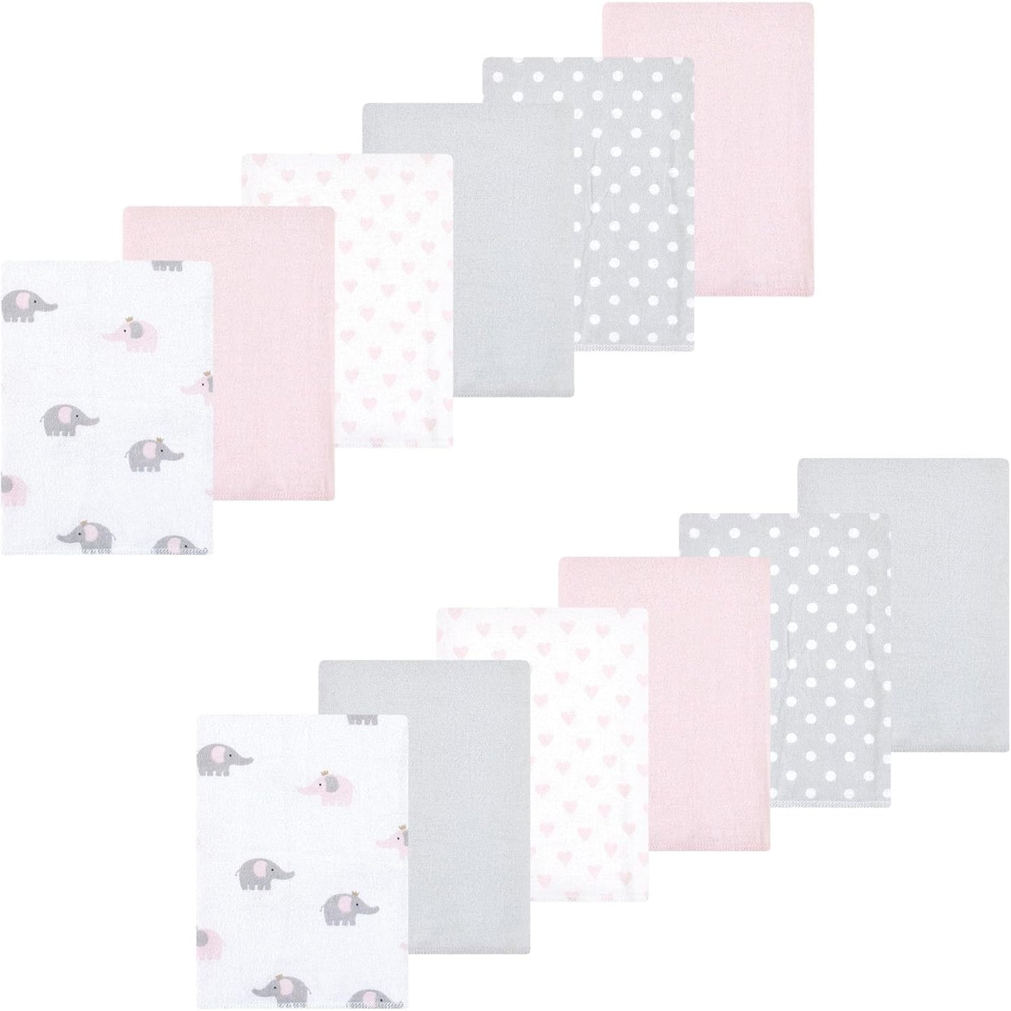 Luvable Friends Hudson Baby Flannel Burp Cloths 12pk, Elephant Serenity Pink