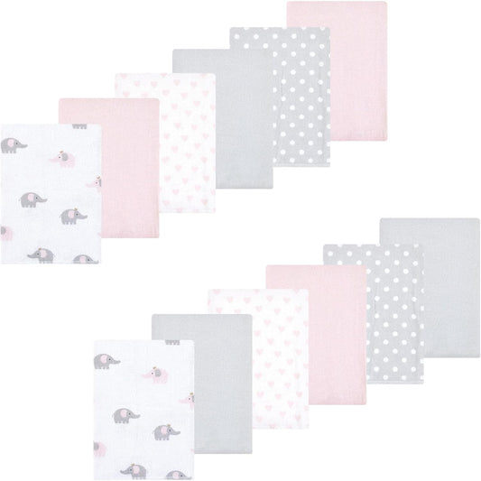Luvable Friends Hudson Baby Flannel Burp Cloths 12pk, Elephant Serenity Pink