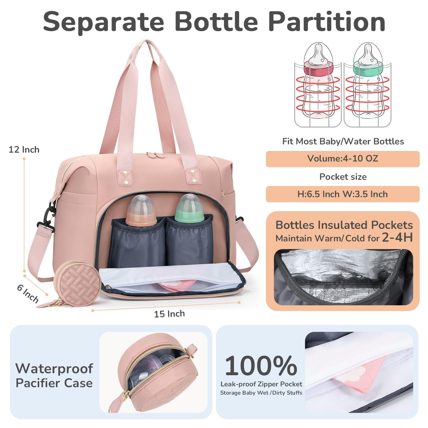 Diaper Bag Tote, Baby Bag Travel Diaper Tote Bag with Pacifier Case, Cute Maternity Hospital Baby Stylish Diaper Tote for Mom Dad Medium Size, Pink