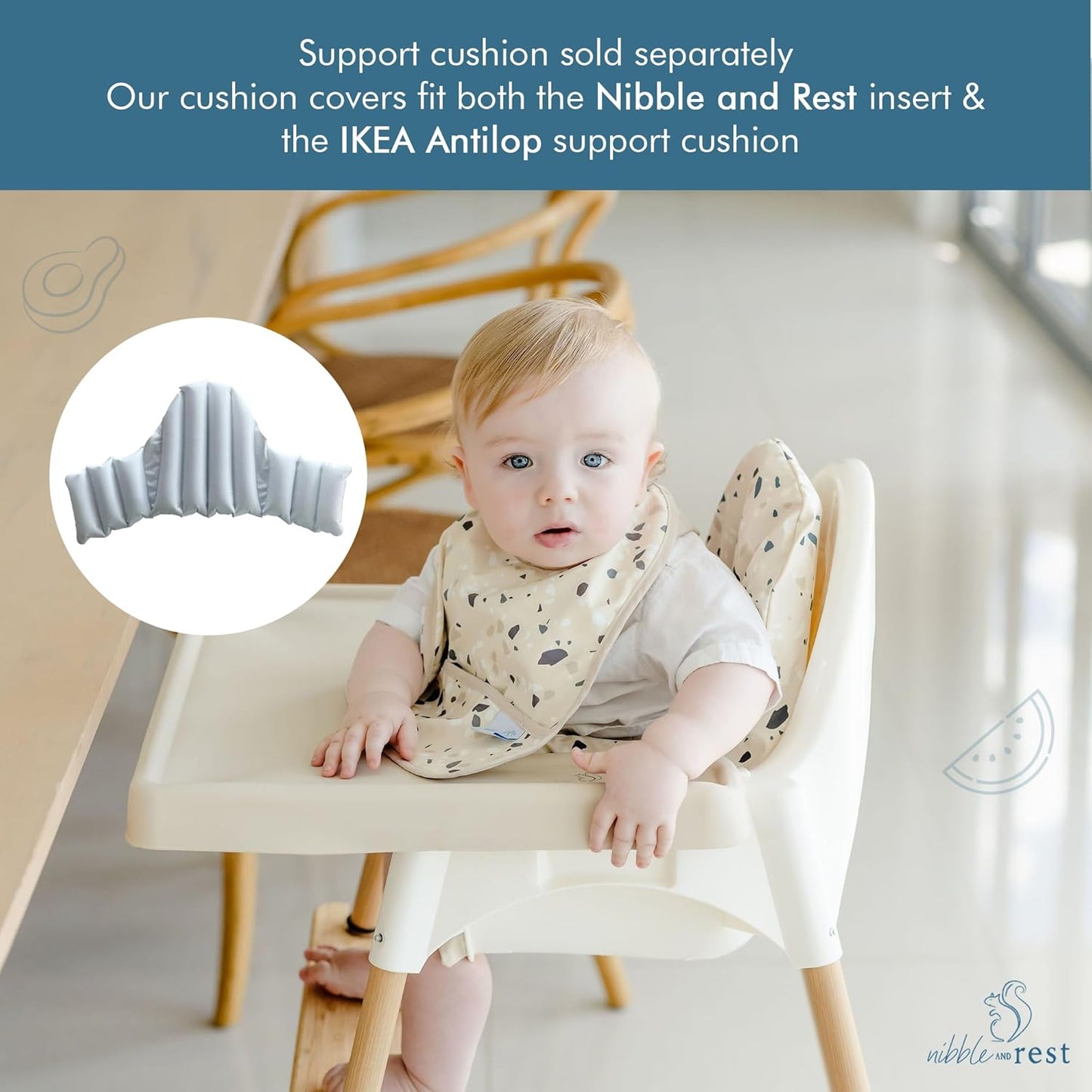 Nibble and Rest Highchair Cushion Cover for Inflatable Cushion, Compatible for IKEA Antilop Highchair,Accessories Stain-Proof and Wipeable Cover (Cushion NOT Included)(Earthyterrazzo)