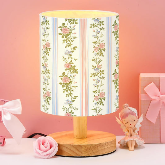 VIHOSE Preppy Kids Table Lamp for Bedroom Kids Bedside Lamp with Linen Wooden Nightstand Cartoon Nursery Lampshade for Girls Boys Living Room
