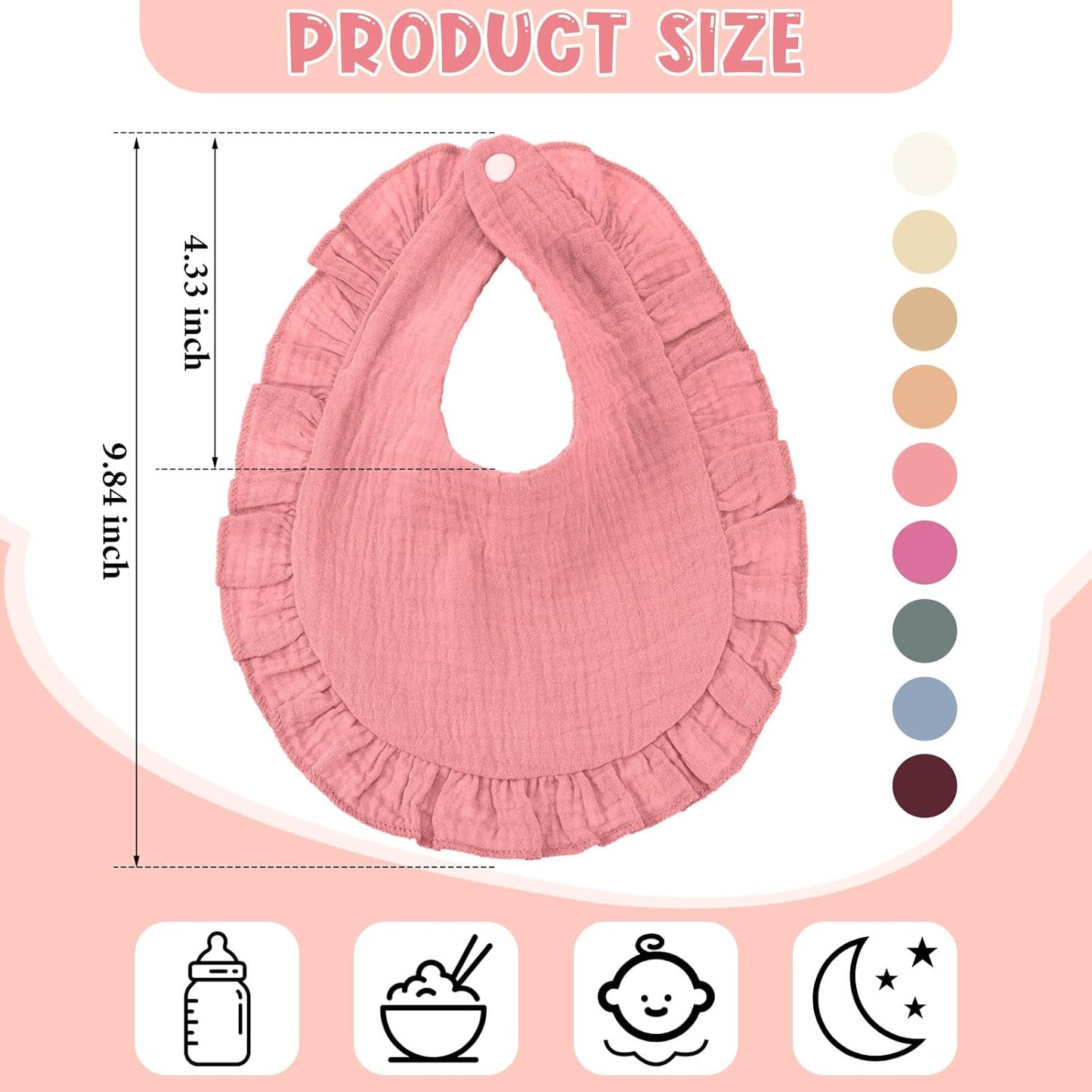 Kenning 18 Pcs Muslin Drool Baby Bibs Baby Girl Ruffle Bibs Absorbent Cotton with Snap Button for Boys Girls
