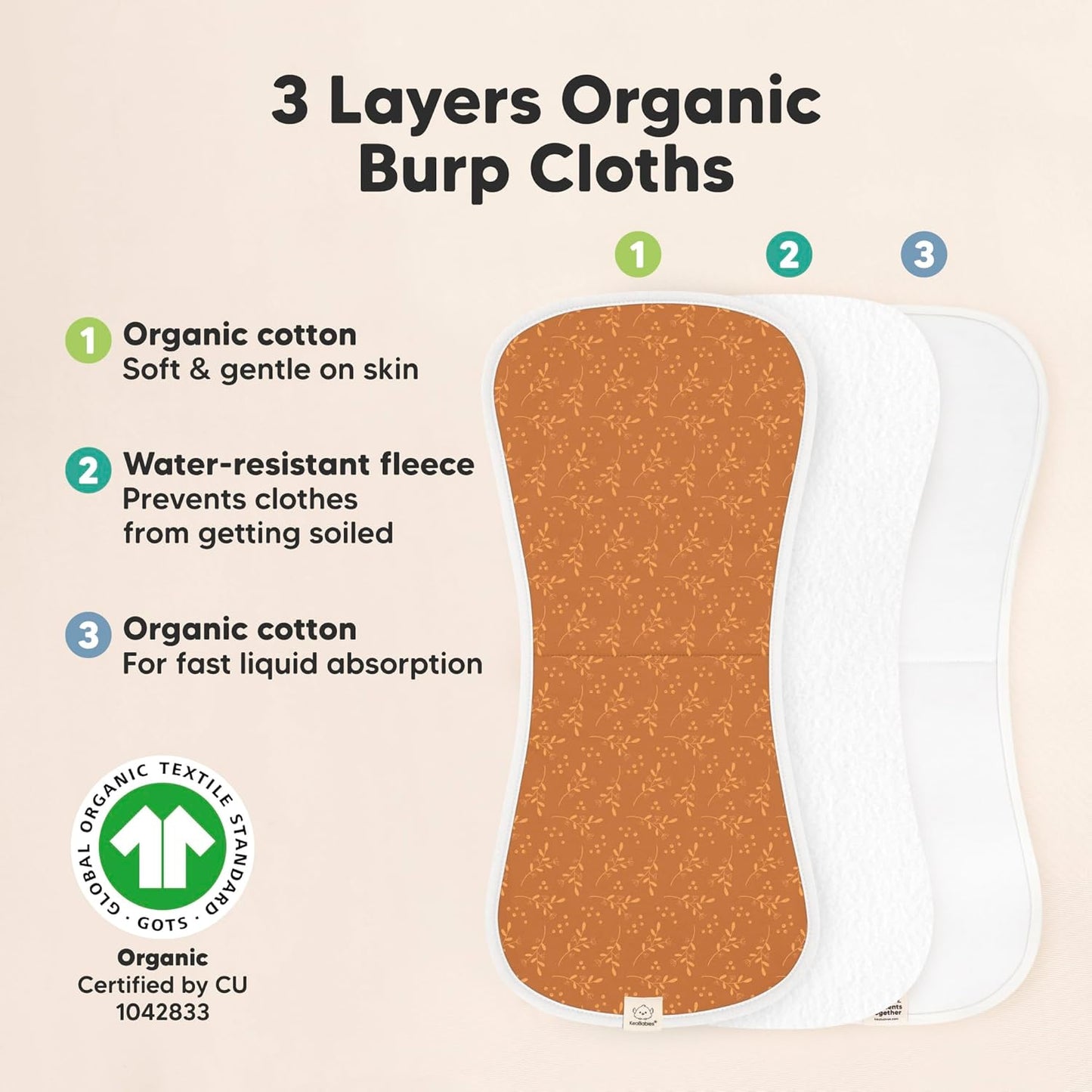 Organic Burp Cloths Baby Boy & Girl - 5-Pack Super Absorbent Cotton Burping Cloths for Babies, Soft & Plush Newborn Spit Up Rags, Infant Towels for Milk Spit Up, Unisex, Large 21" x 10" (Fall Spores)