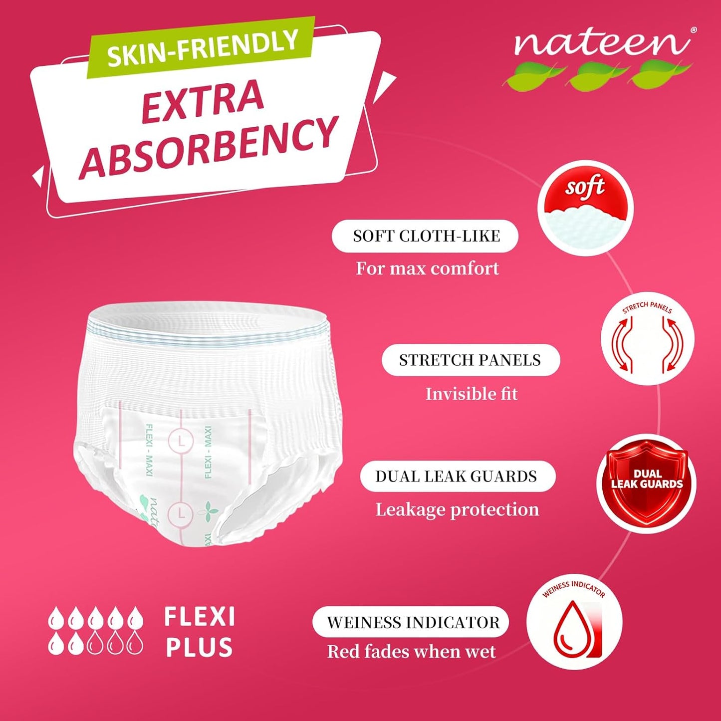 Nateen Flex Plus Adult Incontinence Underwear for Women and Men，Extra Absorbency Adult Pull Ups,Soft Cloth-Like Adult Diapers, Large, 10 Count