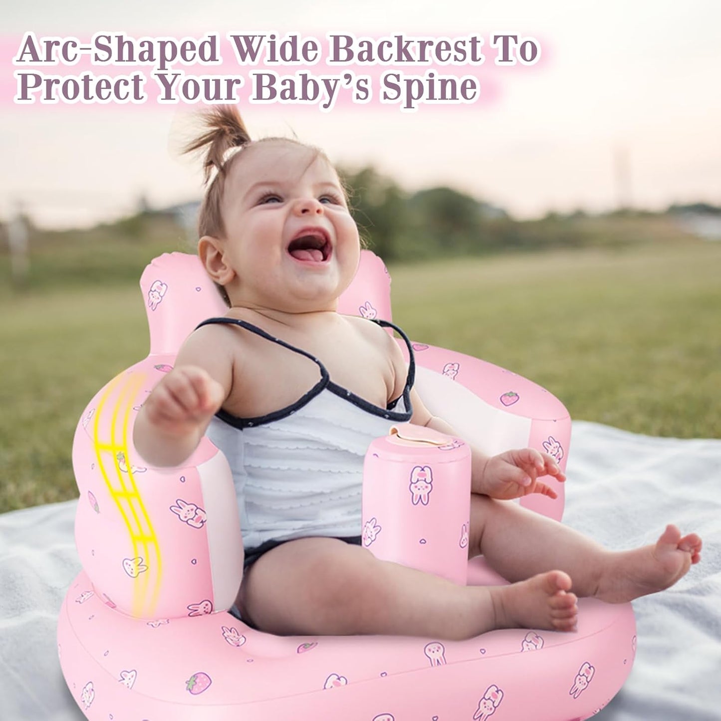 Inflatable Baby Chair, Inflatable Baby Seat for Babies 3 Months and Up, Summer Blow Up Chair with Built in Air Pump, Infant Floor Seats for Learning to Sit, Palying, Camping, Strawberry