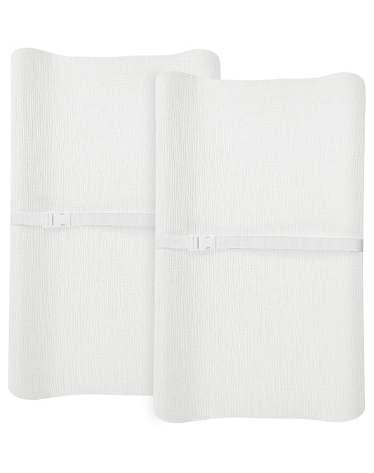 Changing Pad Cover for Baby Girls Boys, Muslin Changing Table Pad Covers with Boho Style, Neutral Color Soft and Breathable (White & White)