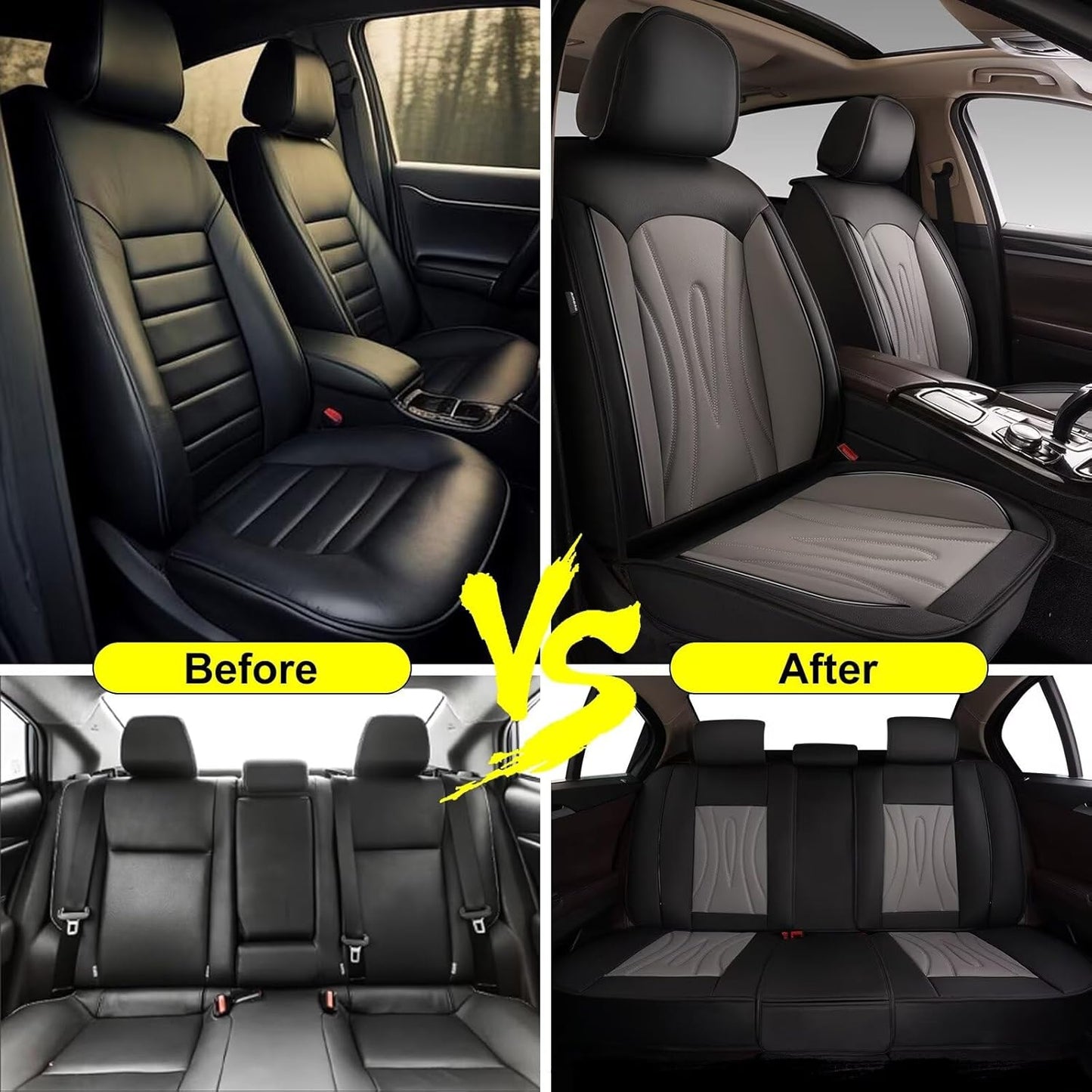 Car Seat Covers Fit for Hyundai Veracruz 2007-2012: Faux Leather Front and Rear Seat Covers Waterproof Auto Seat Protector with Compatible Airbag(5 Seats, Black&Grey)