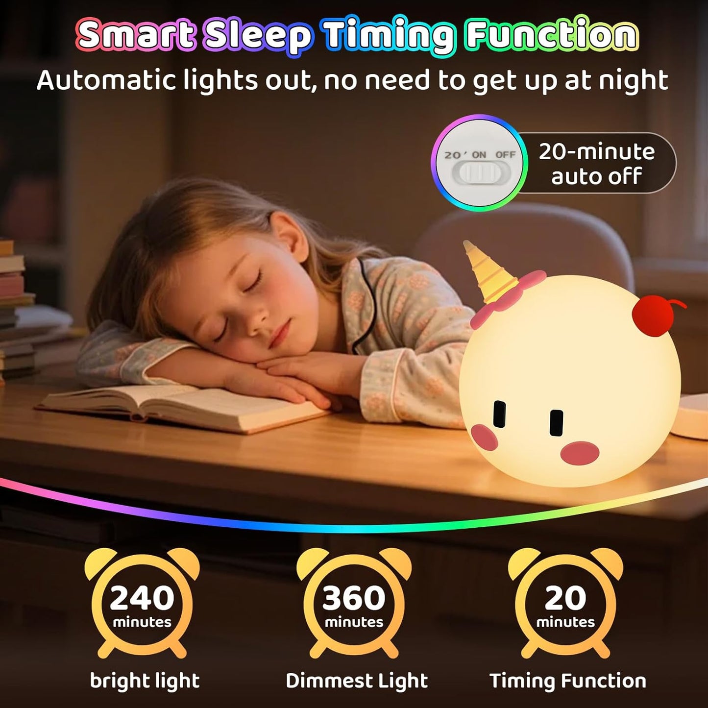 Monster Night Light for Kids Lamp, 8 Color Changing Dimmable Timer Bedside Night Lights, Squishy Silicone Lamp for Boys Girls Baby, Rechargeable Nursery Lamp for Toddler