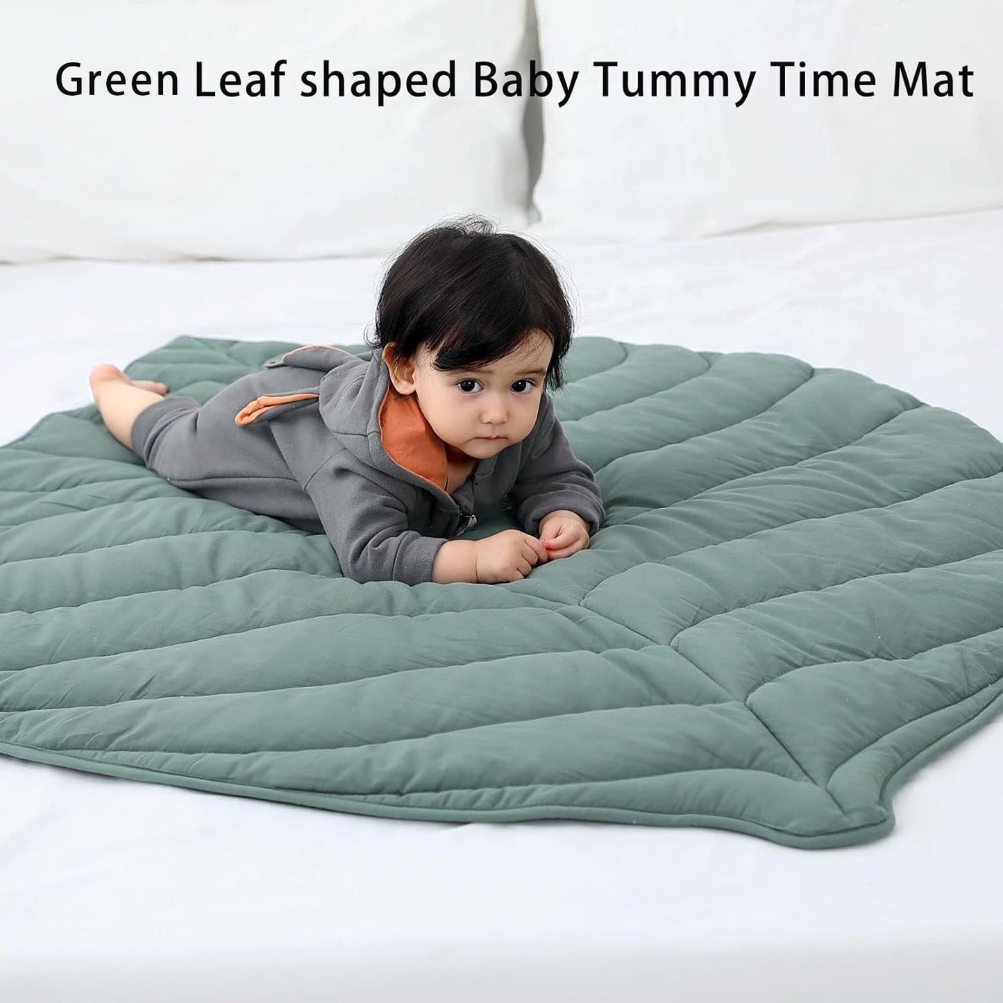 Cotton Leaf Nursery Rug, 56.3x42.1 inches, Machine Washable Play Mat for Baby, Crawling Mat for Tummy Time