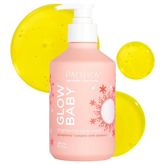 Pacifica Glow Baby Brightening Body Wash – Vitamin C & AHA Exfoliating Body Wash for Glowing Skin, Moisturizing Daily Shower Gel for Dull Dry Skin, Niacinamide & Kakadu Plum, Vegan, 10 oz