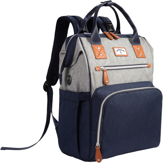 Diaper Bag Backpack: Tote Baby Bag for Boy and Girl, Large Mommy Bag Insulated Pockets Charger Holes for Men and Women, Nappy Bag for Baby Airplane Traveing Blue Grey