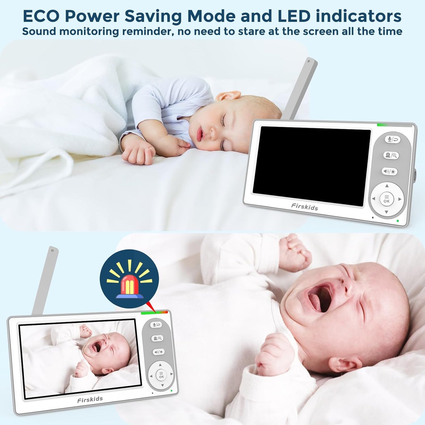 Baby Monitor with 2 Cameras No WiFi, 4.3" IPS Split-Screen, 30H Battery, Pan-Tilt-Zoom, Night Vision, 2-Way Audio, Room Temp Sensor, Lullaby, Plug & Play - Ideal for Travel