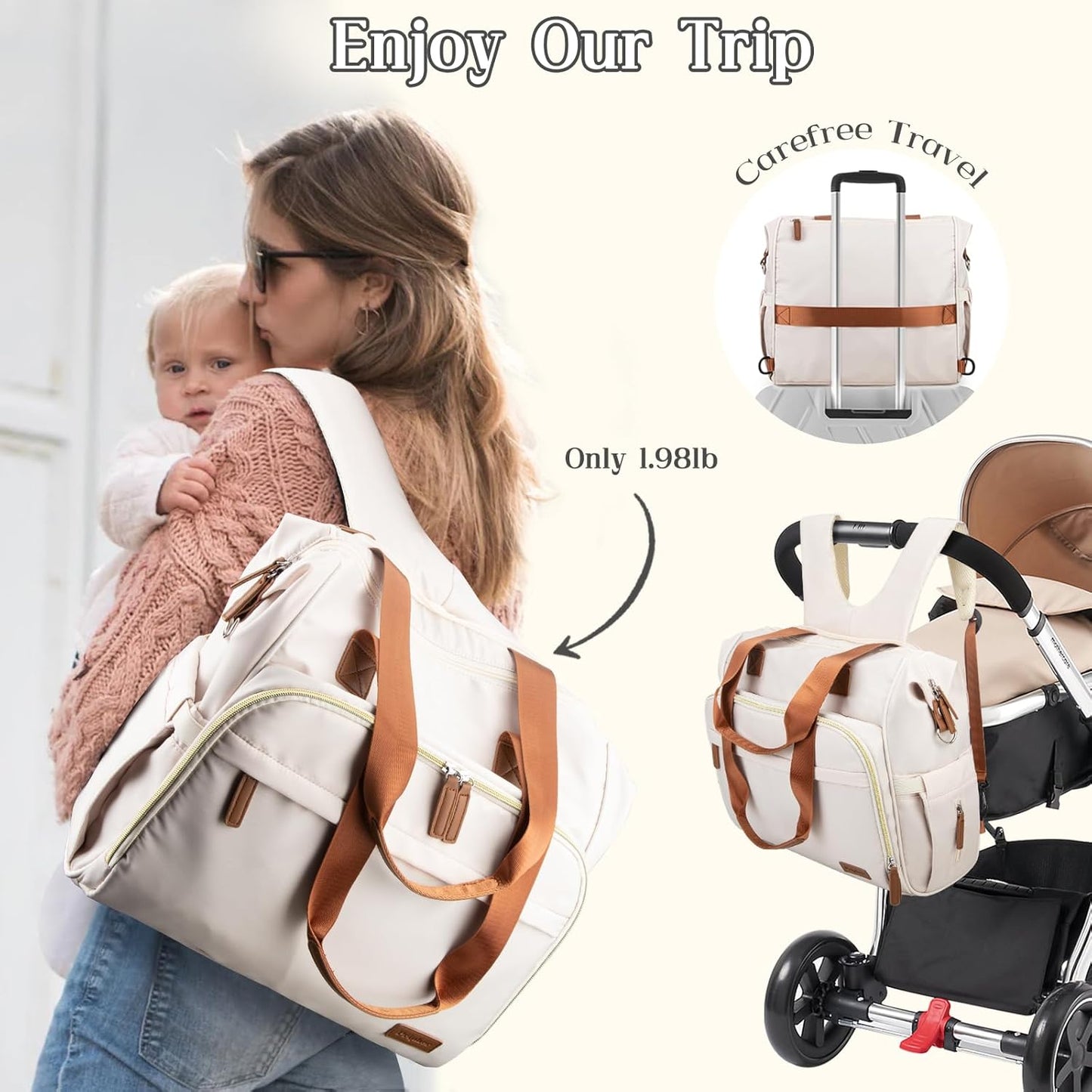 Diaper Bag Backpack, Mommy Travel Diaper Bag Tote with Shoulder Strap, Hospital Bag, Weekender Baby Bag for Mom