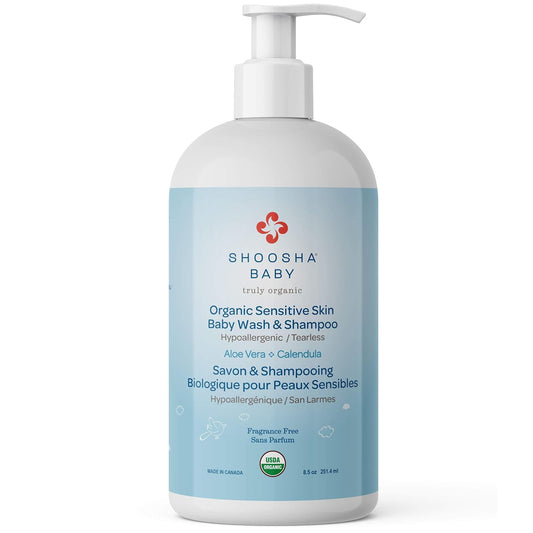 Shoosha USDA certified Organic Shampoo and Body Wash for babies and kids, Great for Sensitive Skin, All natural made from food grade ingredients, Fragrance and Tear Free, Hypoallergenic