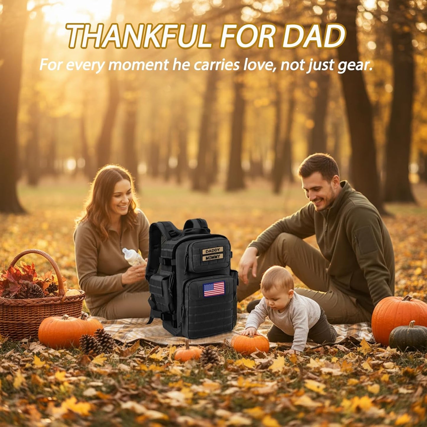 SHARKMOUTH Diaper Bag Military for Men - Large Baby Backpack with Changing Pad for Active Dad - Insulated for Outdoor Travel Camping Park Trips Black