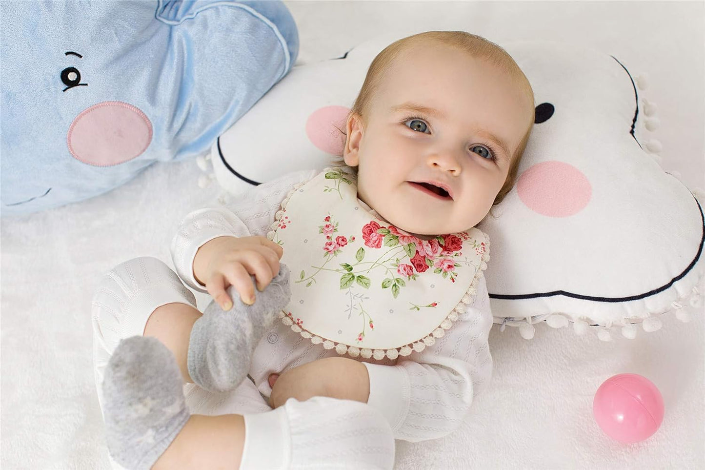 GZMM Baby Bib For Girls,Reversible Waterproof Handmade Natural Cotton Baby Drool Bib 0-12 months 2 Pack