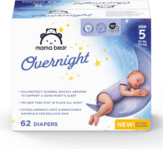 Amazon Brand - Mama Bear Overnight Diapers, Size 5, 62 Count