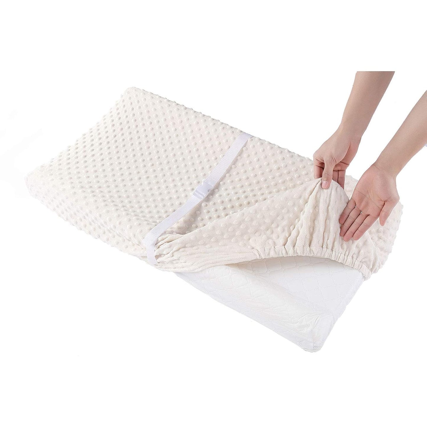 Solid Changing Table Pad Cover Cradle Sheet, Fits 32"/34''x16" Contoured Diaper Changing Pad, Ultra Soft Cozy Minky Dots Plush Changing Table Covers, Breathable Wipeable Removable (Beige)