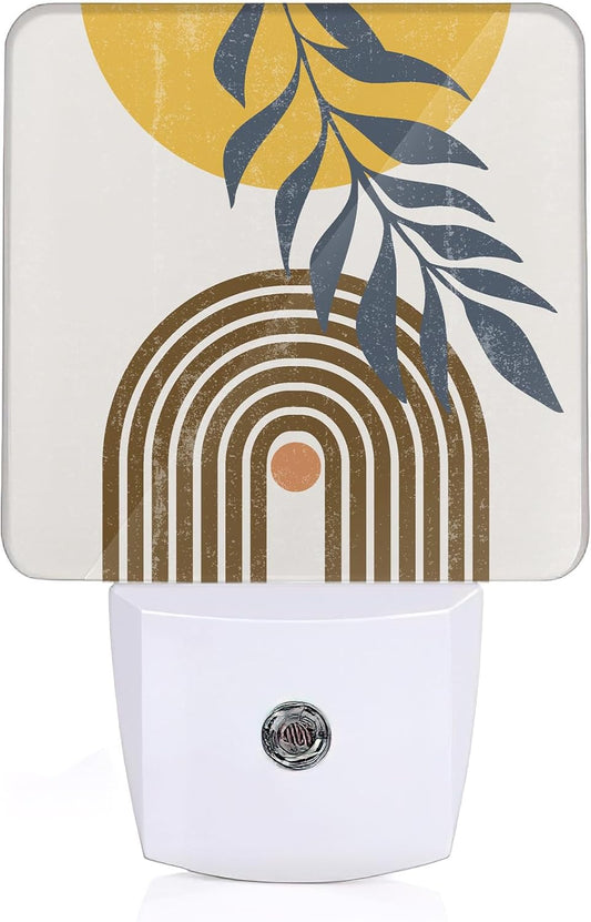 Boho Sun Leaves Night Light,Plug in Night Light, Dusk to Dawn Sensor Nightlights for Stairway/Hallway/Kitchen/Bedroom/Bathroom 0.5W