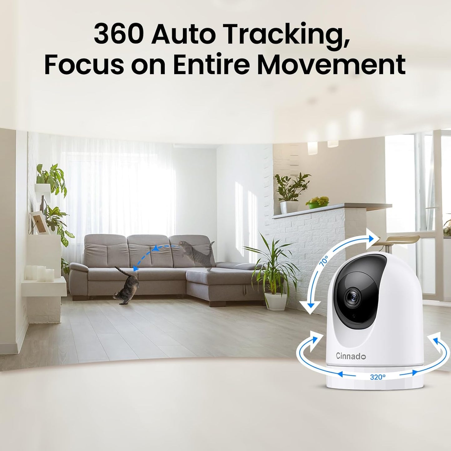 Cinnado 5MP Security Camera Indoor-5G/2.4G Dual WiFi Cameras for Home Security with Audio and Video Ideal for Pet/Nanny/Baby Monitor, 360 Auto Tracking, SD/Cloud Storage, Support Alexa/Google Home, D1