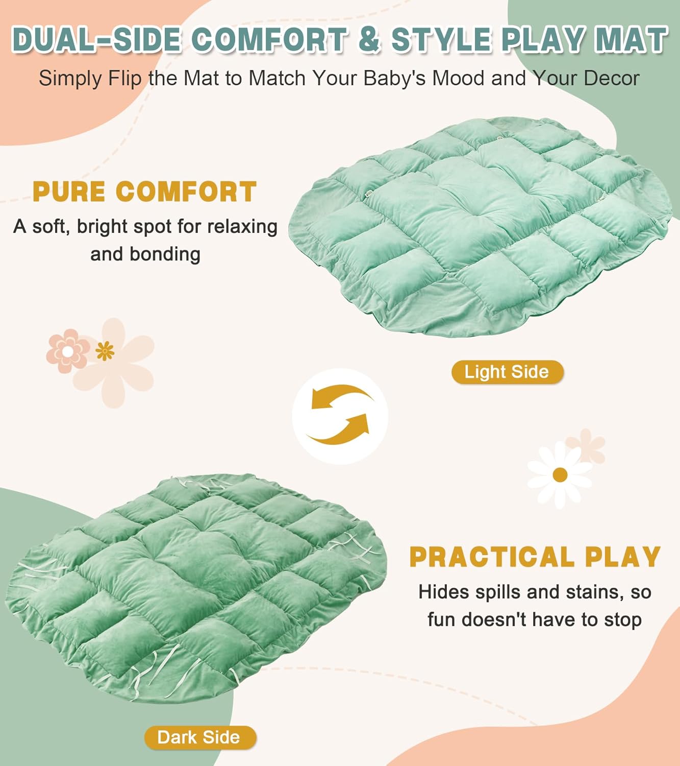 5-in-1 Baby Play Gym and Tummy Time Mat, Tummy Time Pillow & 12 Learning Cards, Plush Activity Mat with 6 Toys, Baby Gym, Convertible to Ball Pit & Pet Bed, Baby Gift, Sage Green