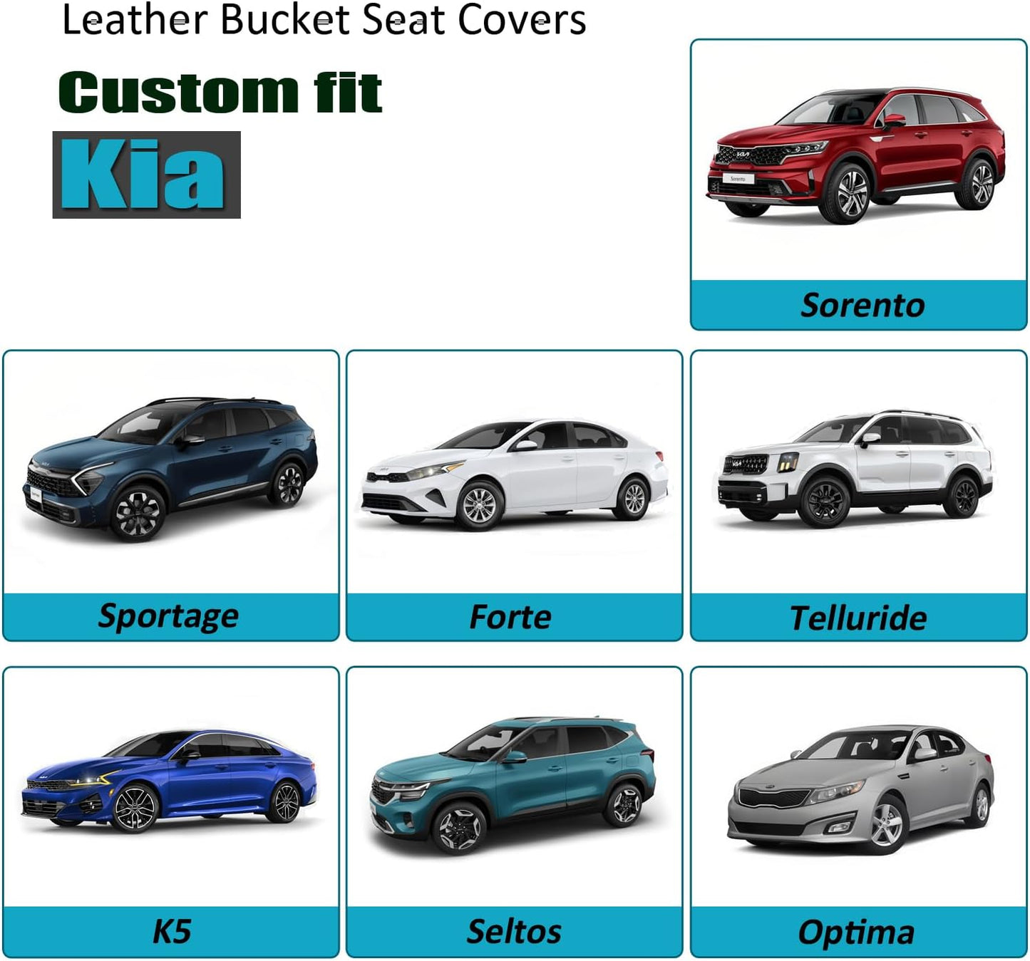 GIANT PANDA Front Car Seat Cover for Kia, Piping Leather Bucket Seat Protectors Waterproof, Custom Fit Kia Sorento Sportage Forte Telluride K5 Seltos Soul Optima Carnival (2 Pack Black+Beige Line)