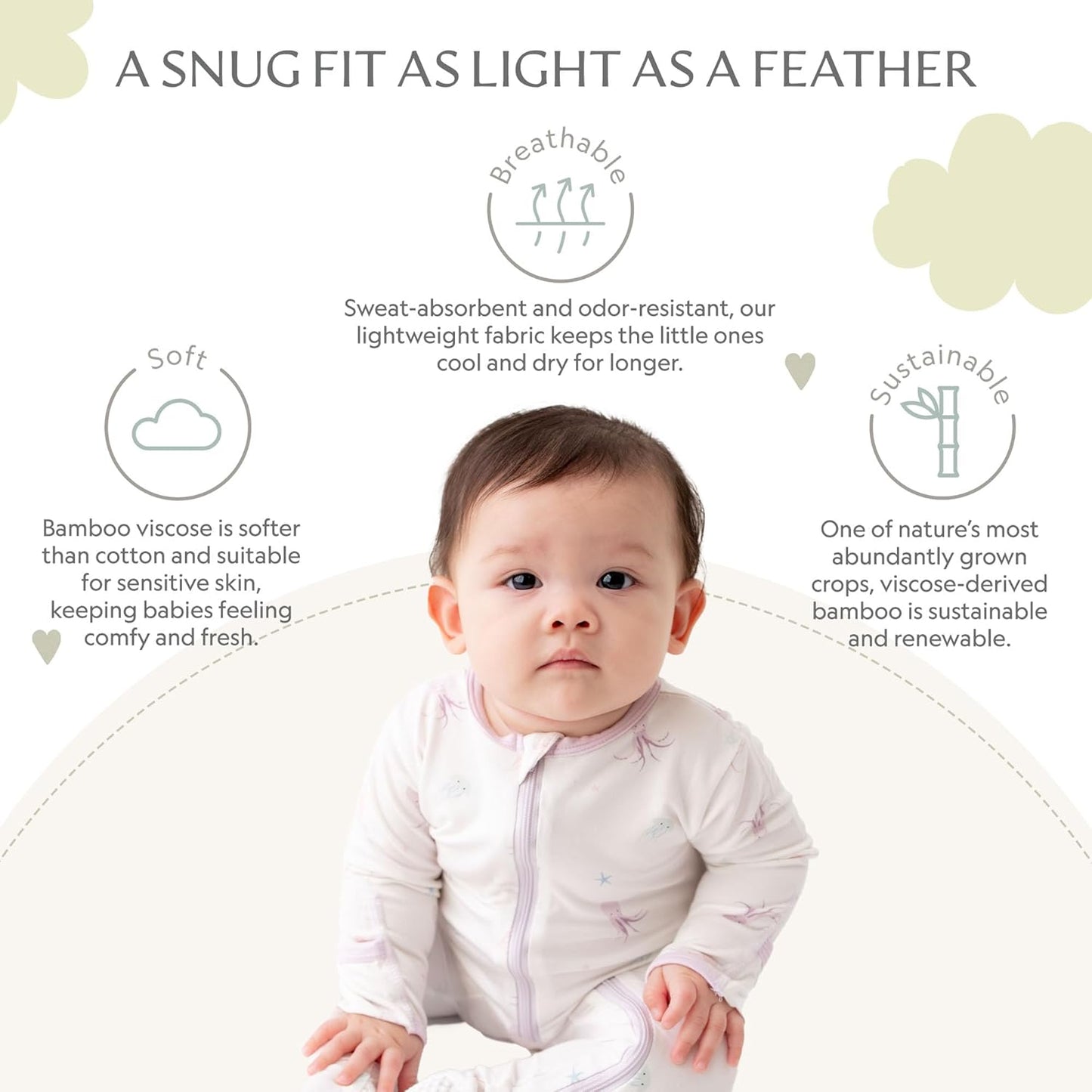 Bamboo Little Soft Baby Footie Pajamas, Baby Clothes, Newborn Sleepers, 95% Viscose and 5% Spandex, 0-24 Months