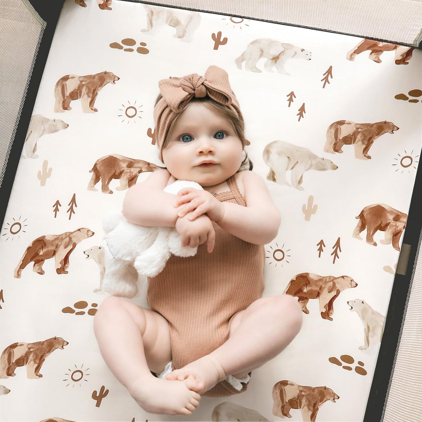 Stretchy Ultra Soft Jersey Knit Pack n Play Sheets Set 2 Pack, Portable/Mini Crib Sheets for Boys and Girls, Universal Fit for Pack N Plays Safe and Snug, Stylish Playard Sheets of Cute Animals Print