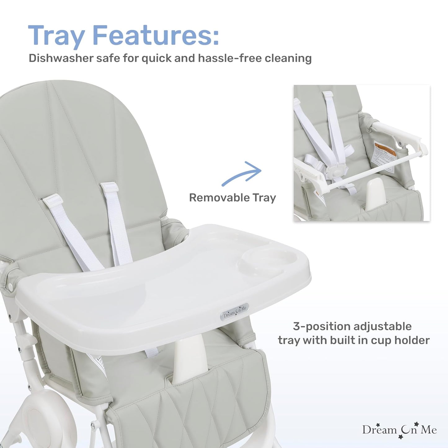 Dream On Me Snack and Stow Highchair | Adjustable Feeding Chair with Removable Tray, Lightweight, Foldable Design, Easy to Clean, Perfect for Toddlers & Infants