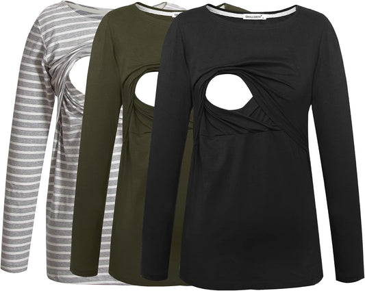 Smallshow Women's Maternity Nursing Tops Comfy Long Sleeve Breastfeeding T-Shirt
