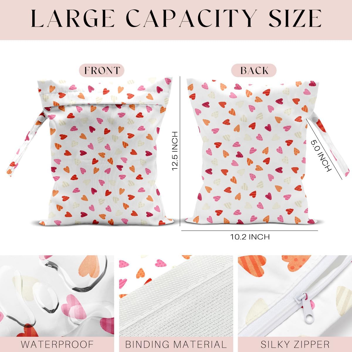 4 Pack Wet Bag for Swimsuit, Beach Travel Essentials Wet Dry Bag, for Sunscreen Toiletry Dirty Clothes Yoga Gym Diaper, Friend Summer Beach Vacation Gifts. Various heart shapes