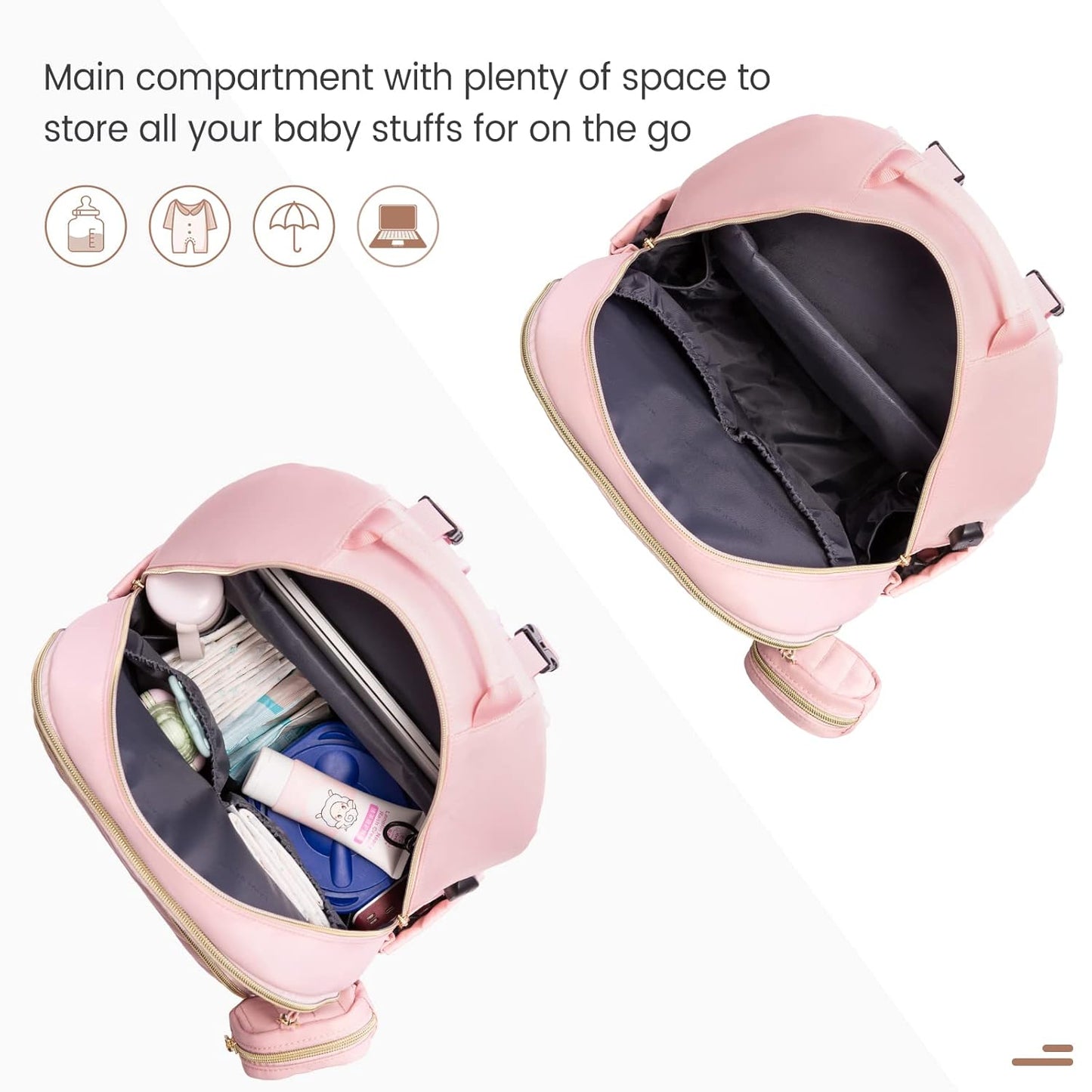 LOVEVOOK Diaper Bag Backpack, Quilted Baby Bag with Changing Pad & Pacifier Holder, Waterproof Travel Diaper Bags for Baby Boys Girls, Stylish and Large Capacity,Pink