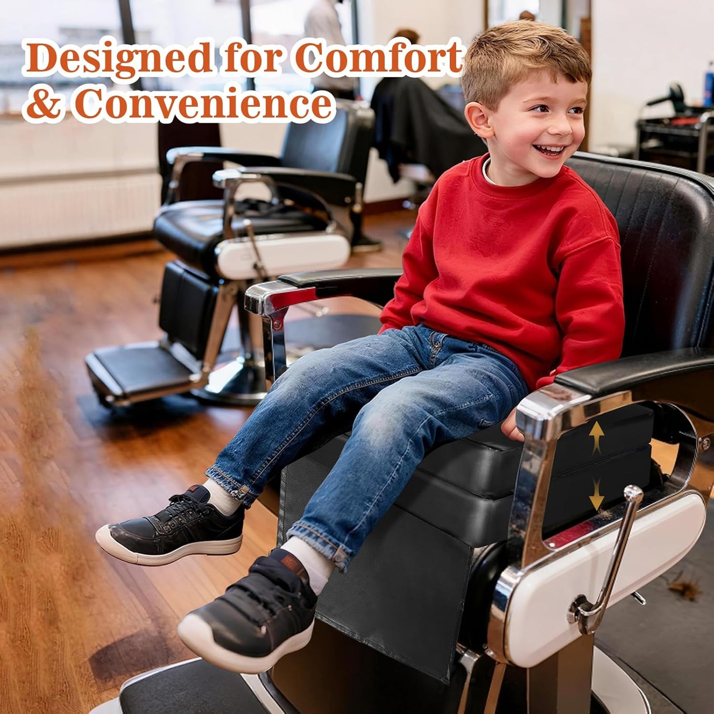 Adjustable Salon Booster Seat PU Leather Booster Seat for Salon Chair High Resilience Foam Barber Booster Seats for Hair Stylist, Beauty Salon Spa Equipment, 14.5"X11"X6.2"