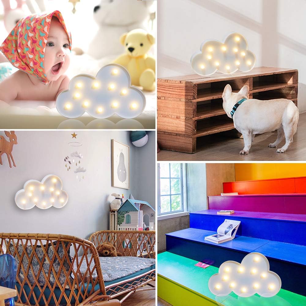 White LED Cloud Marquee Signs, Light Up Cloud Decorative Signs Hanging Hole Nursery Room Night Light for Baby Shower, Party Supply, Christmas Decor-White
