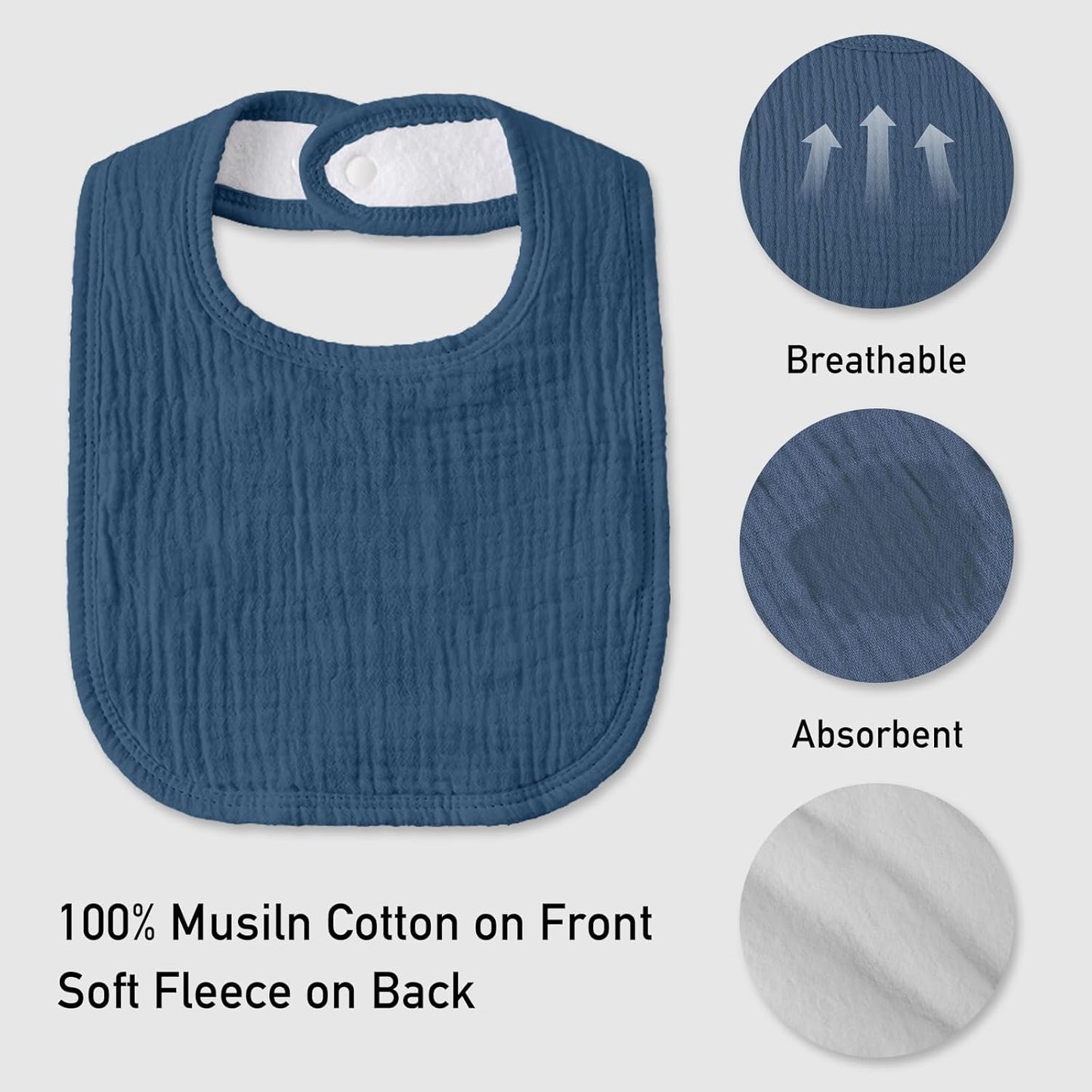 Muslin Baby Drool Bibs for Unisex Boys Girls, 6 Pack Soft Cotton Baby Bib for Teething Drooling, Essentials Shower Gift (6, Blue)
