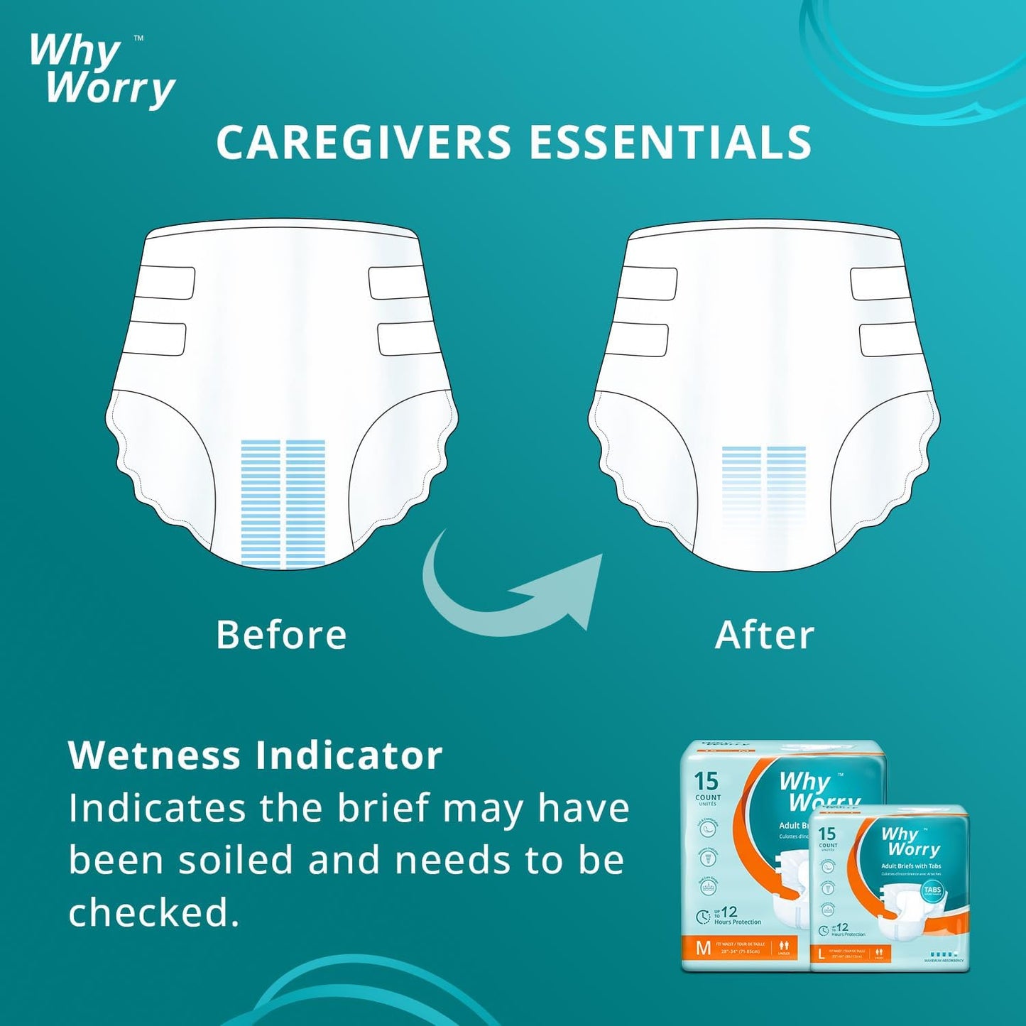 WhyWorry Adult Diapers with Tabs, Disposable Incontinence Briefs for Women & Men with Maximum Absorbency, Adult Briefs for Incontinence Overnight, Odor Control, Unisex, Small, 60 Count (4 Packs of 15)