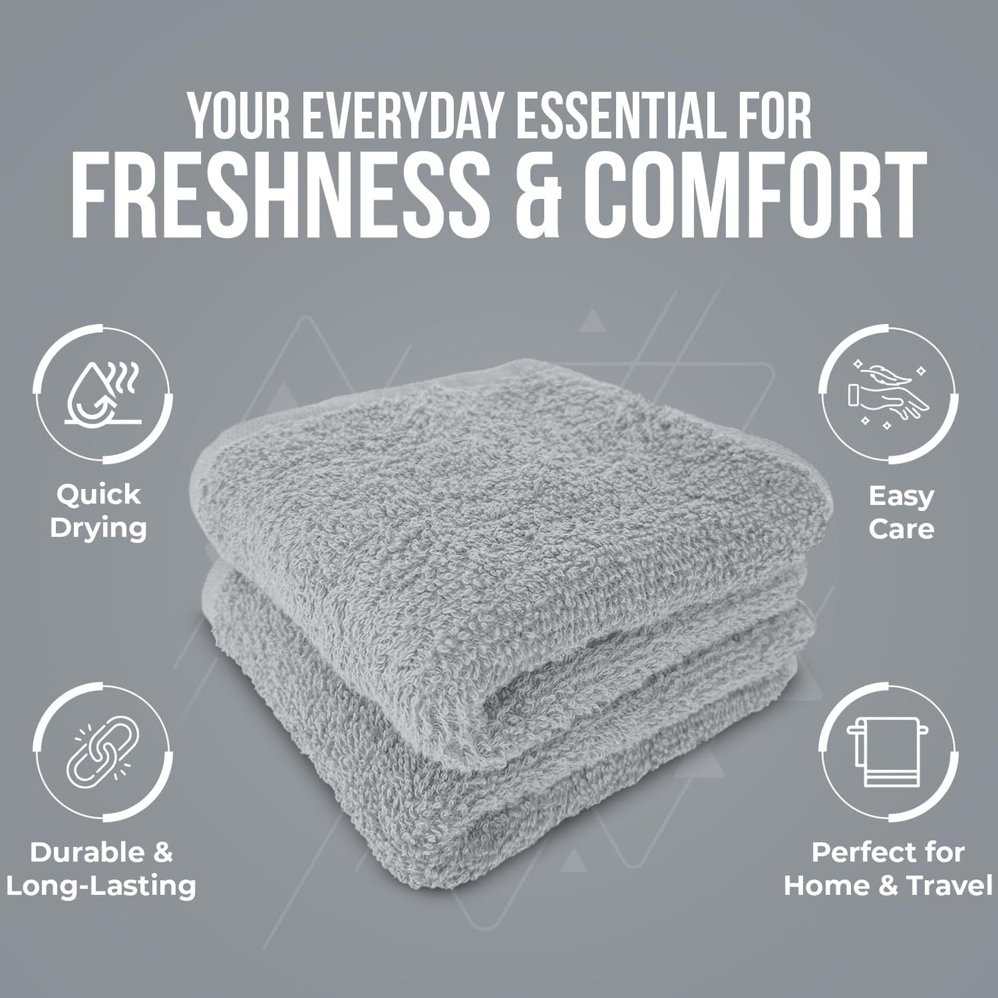 DAN RIVER 100% Cotton Wash Cloths 12 Pack [12x12] Soft & Absorbent wash Clothes, Gym, Hotels & Spa Perfect for Everyday Use Fingertip Towels, Silver