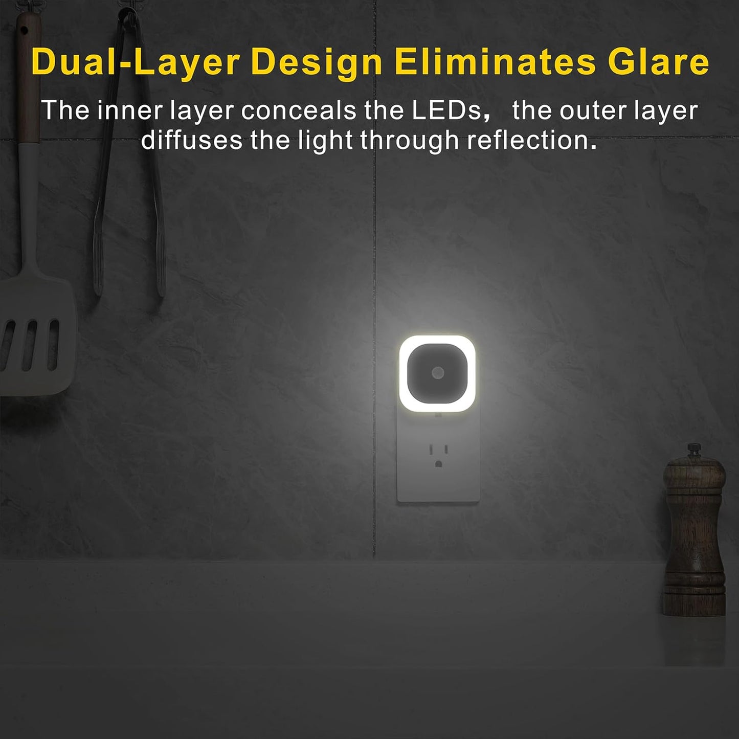 2 Pack Plug in Night Light with Motion Sensor & Dusk to Dawn Sensor, 3 Sensor Modes, Night Lights Plug into Wall, Auto ON/Off, Dimmable Nightlight for Bathroom, Stairs, Kitchen, Cool White