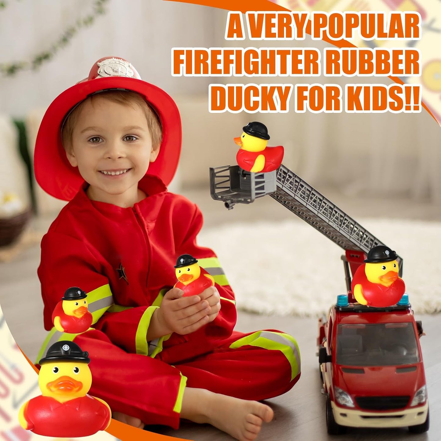 Sotiff 48 Pcs Firefighter Rubber Ducks Bulk 2 Inch Fireman Rubber Ducky for Firefighter Party Favors Birthday Party Gifts Beach Summer Bath Tub Pool Float
