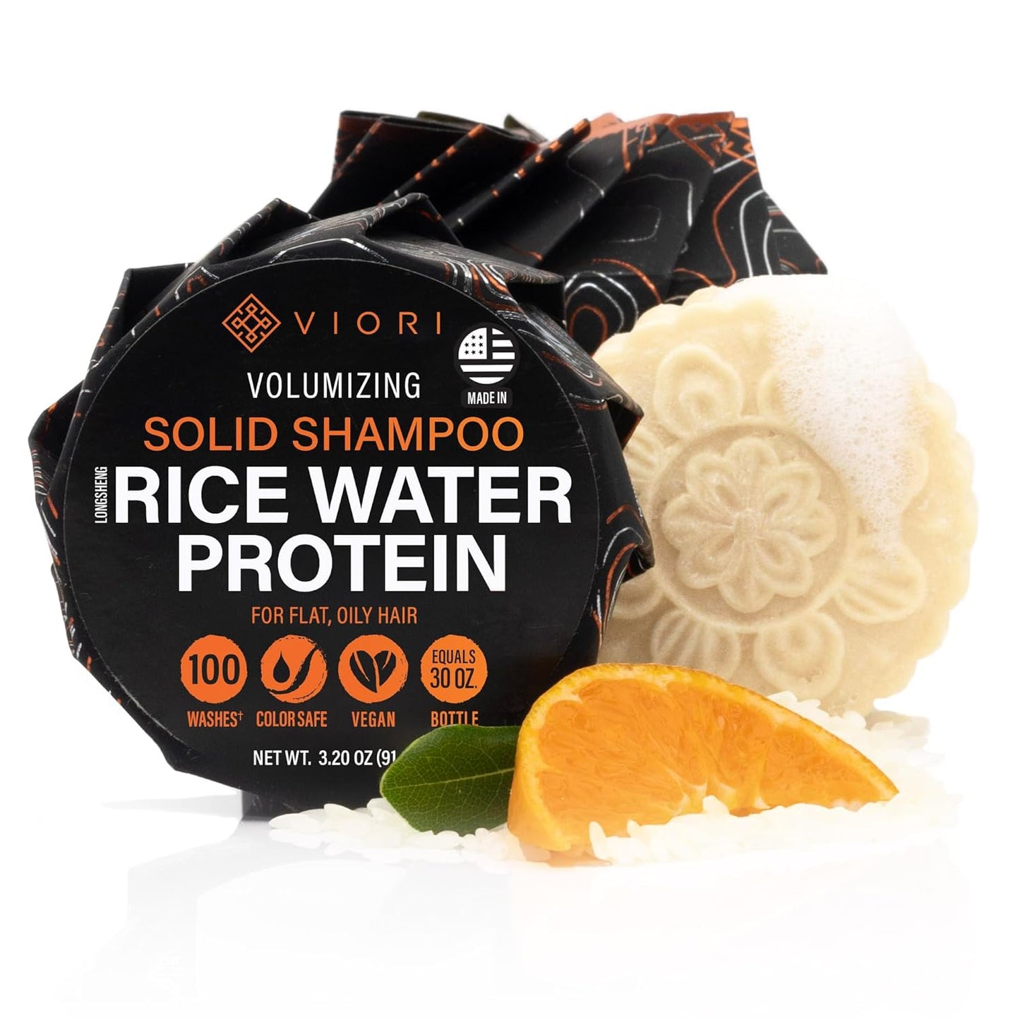 Viori Citrus Yao Shampoo Bar Made with Rice Water - Handcrafted All Natural Shampoo Bars - Sulfate Free
