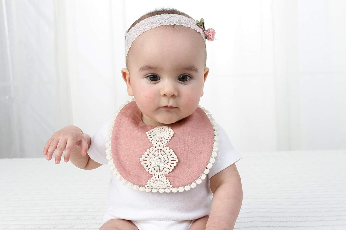 GZMM Baby Bib For Girls,Reversible Waterproof Handmade Natural Cotton Baby Drool Bib 0-12 months 3 Pack