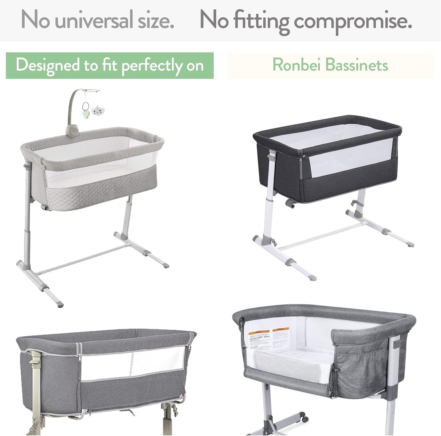 Bedside Sleeper Bassinet Sheets for 32 x 19 Inch Mattress Pad – Compatible with Ronbei, Pamobabe, Nordmiex Bassinet – 100% Jersey Cotton – Light + Dark Sage Green – 2 Pack