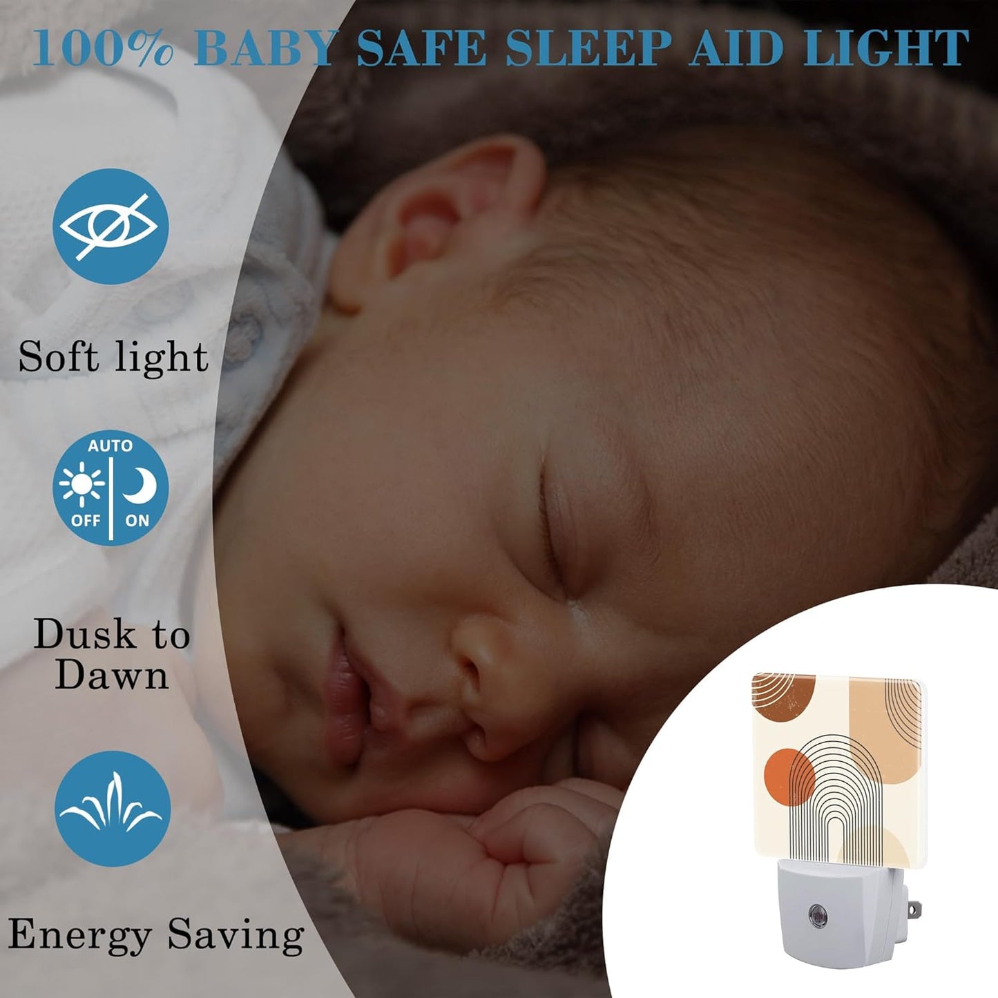 Plug in Night Lights Bohemian Art Abstract Lines Nightlight Plug Into Wall Dusk to Dawn Sensor LED Night Light for Kid Girls Boys Women Room Decor,Hallway,Kitchen,Bathroom,Nursery,Stairs