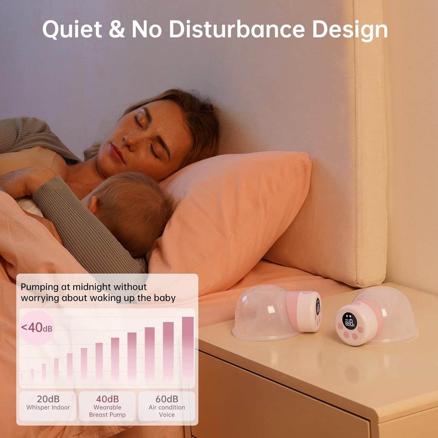TSRETE Double Wearable Breast Pump, Electric Hands-Free Breast Pumps with 2 Modes, 9 Levels, LCD Display, Memory Function Rechargeable Milk Extractor-24mm Flange, Pink