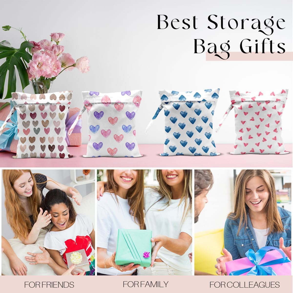 4 Pack Wet Bag for Swimsuit, Beach Travel Essentials Wet Dry Bag, for Sunscreen Toiletry Dirty Clothes Yoga Gym Diaper, Friend Summer Beach Vacation Gifts. Heart shape