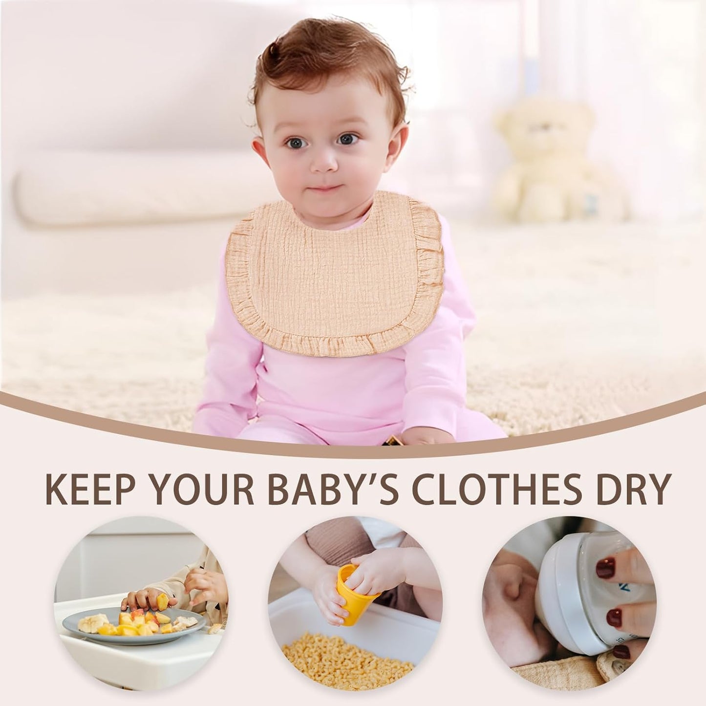 6 Pack Muslin Baby Bibs for Baby Girls, Muslin Bibs Drool Bandana Bibs (Sweet Pink)