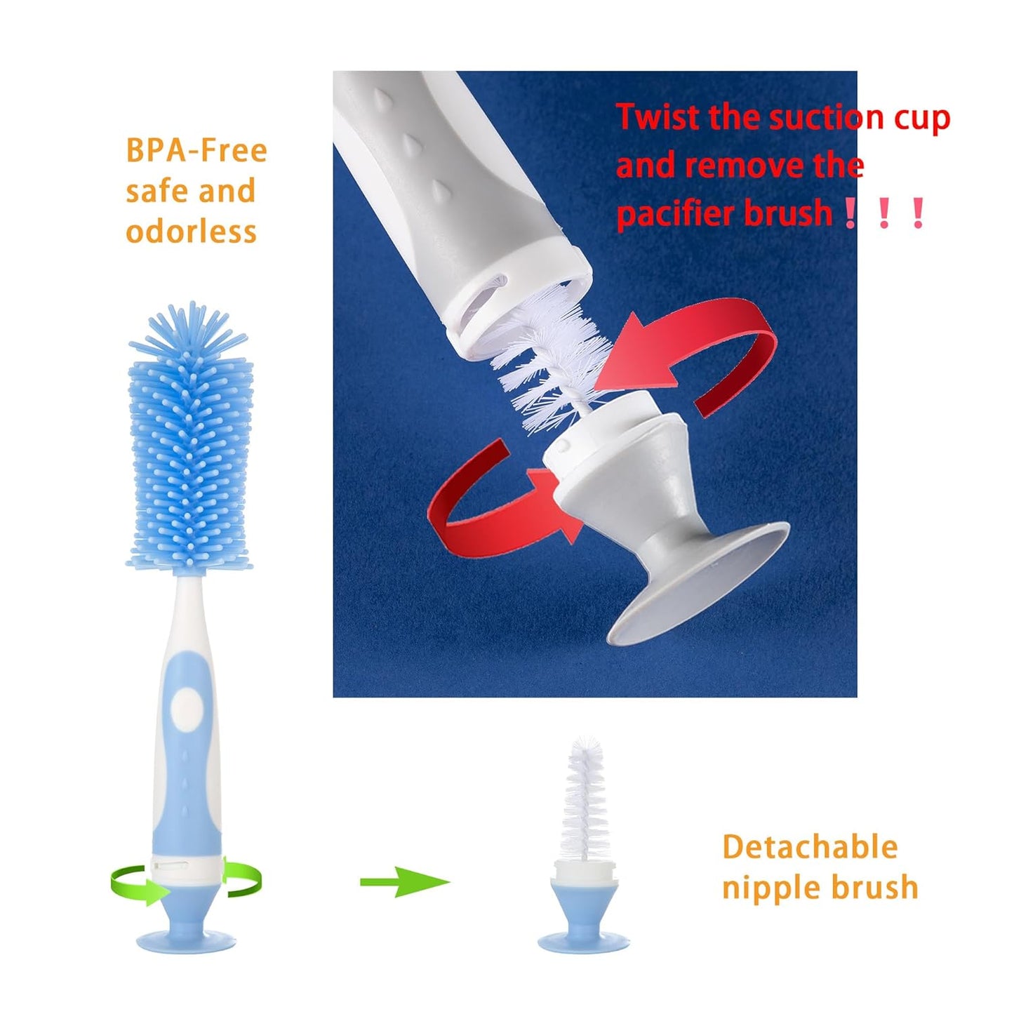 Chemimoso Multifunctional Cleaning Brush, Baby Bottle Brush, Bottle Brush Cleaner, Rotate The Suction Cup to Obtain The Small Bristle Brushes, Set Z, Green, Silicone and Nylon Brush