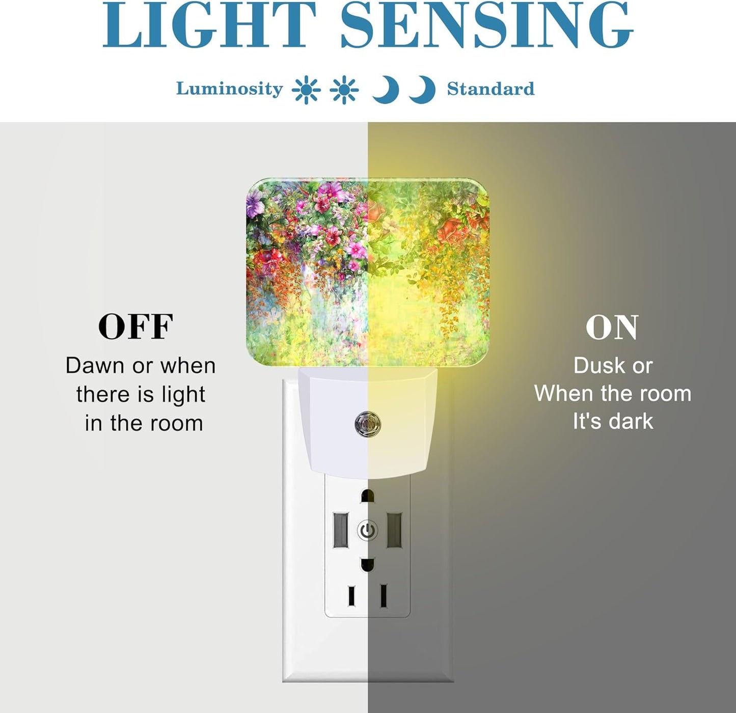 Abstract Watercolor Flowers Night Light Flowers Oli Painting Nightlight Plug into Wall with Dusk to Dawn Sensor for Kid Girls Boys Women Men Room, Hallway, Kitchen, Bathroom, Stairs Decor
